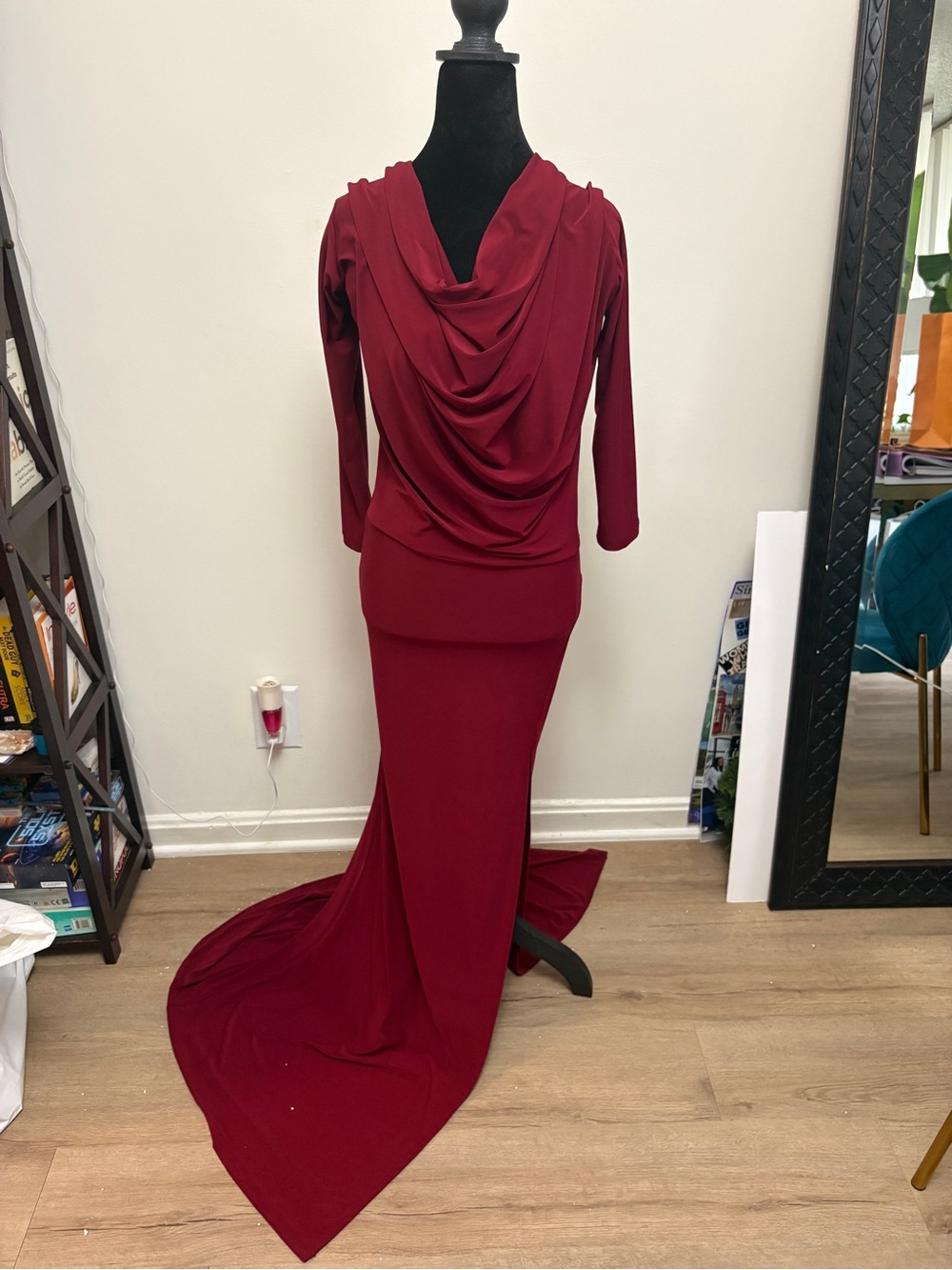Windsor Burgundy Draped-Back Maxi Dress